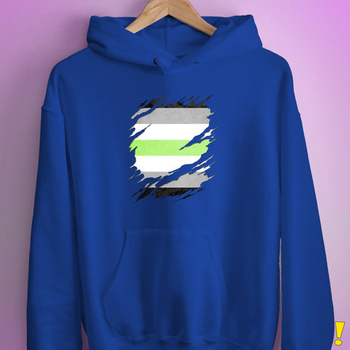 Agender Pride Flag Ripped Reveal Hoodie - Royal Blue